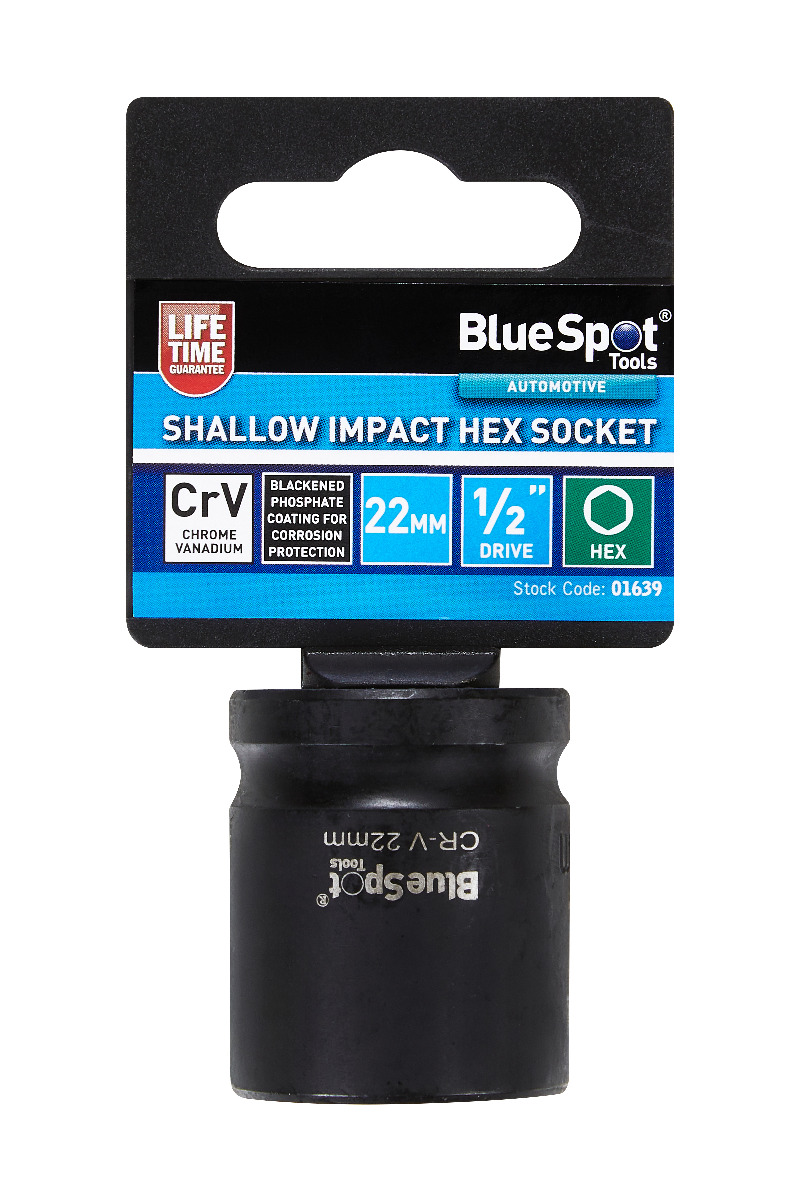 BlueSpot 22mm Shallow Hex Impact Socket 1/2″ Drive