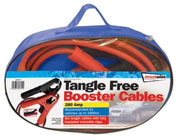 Streetwize Booster Cables 3m Tangle Free Insulated Clips 280 Amp