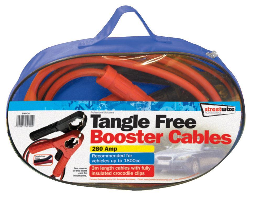 Streetwize Booster Cables 3m Tangle Free Insulated Clips 280 Amp
