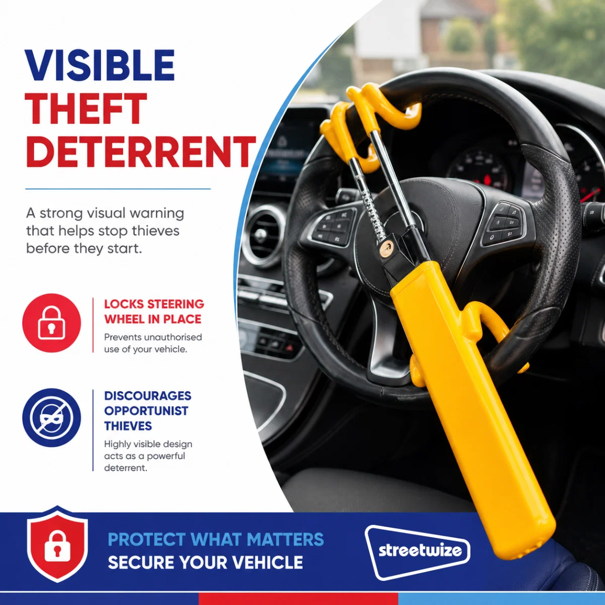 Streetwize Anti Theft Steering Wheel Lock Double Hook Universal Car - Image 3