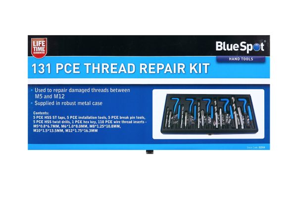 BlueSpot 131pc Thread Repair Kit Tap & Die Set M5-M12 Metal Case