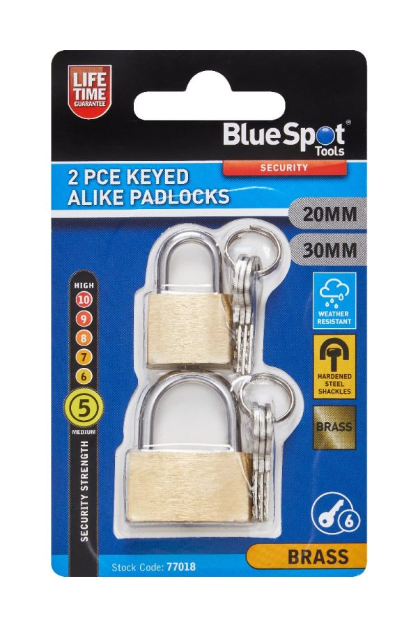 Bluespot 2pc Brass Padlocks 20mm 30mm Hardened Steel Shackle Weather Resistant
