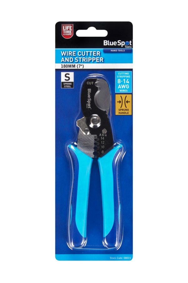 BlueSpot 180mm (7″) Wire Cutter Stripper 8-14mm Heat Treated Spring Steel
