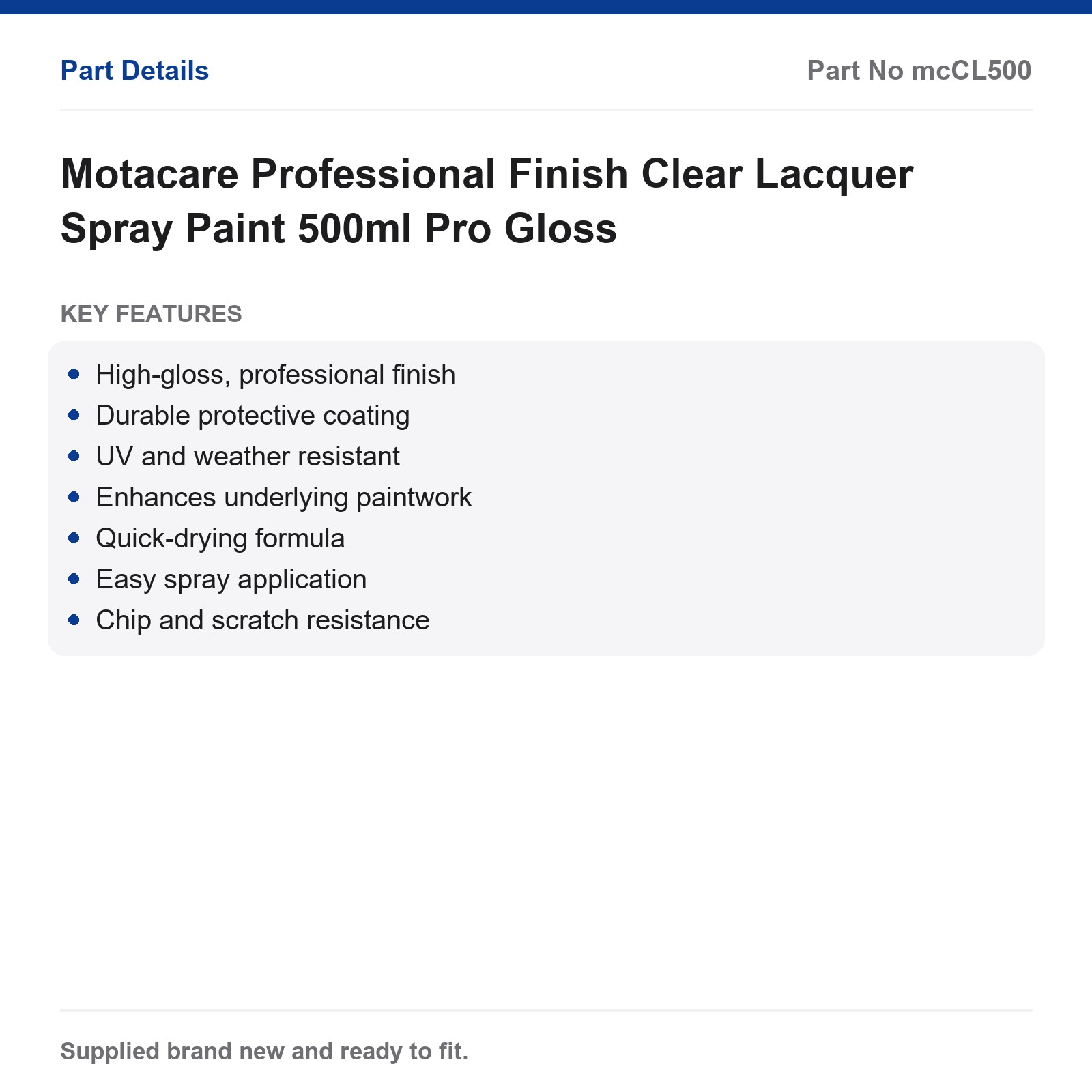 Motacare Professional Finish Clear Lacquer Spray Paint 500ml Pro Gloss - Image 2
