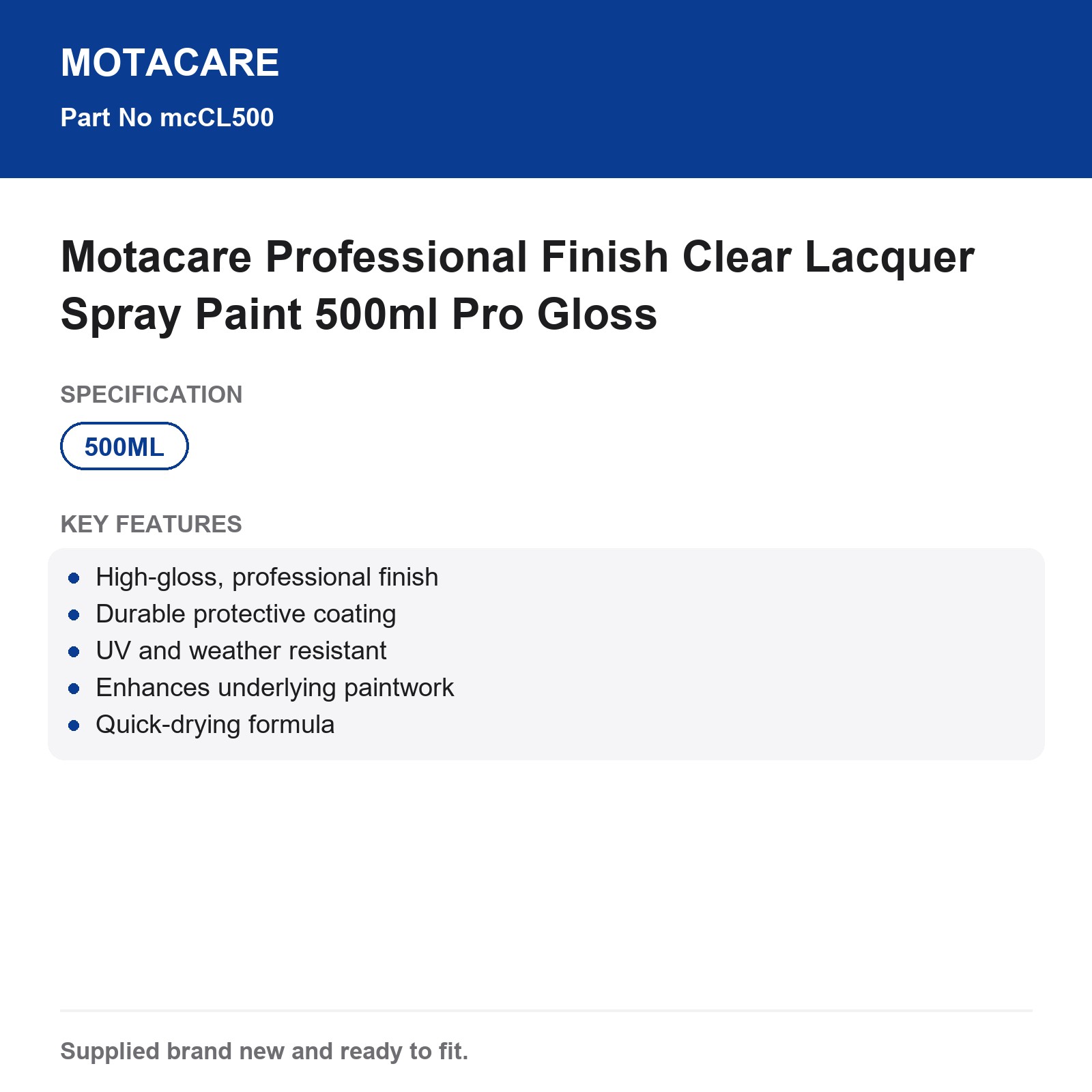 Motacare Professional Finish Clear Lacquer Spray Paint 500ml Pro Gloss - Image 3