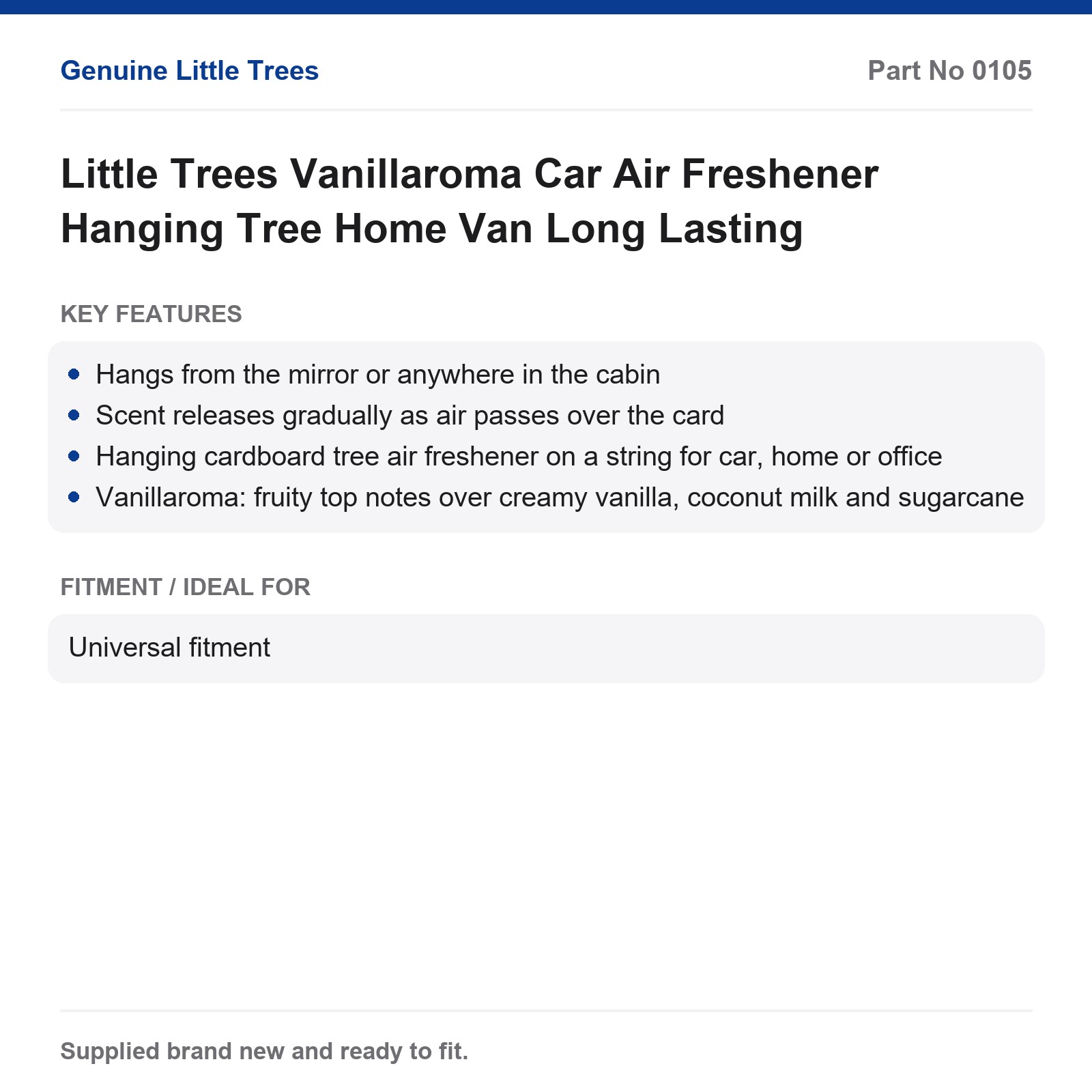 Little Trees Vanillaroma Car Air Freshener Hanging Tree Home Van Long Lasting