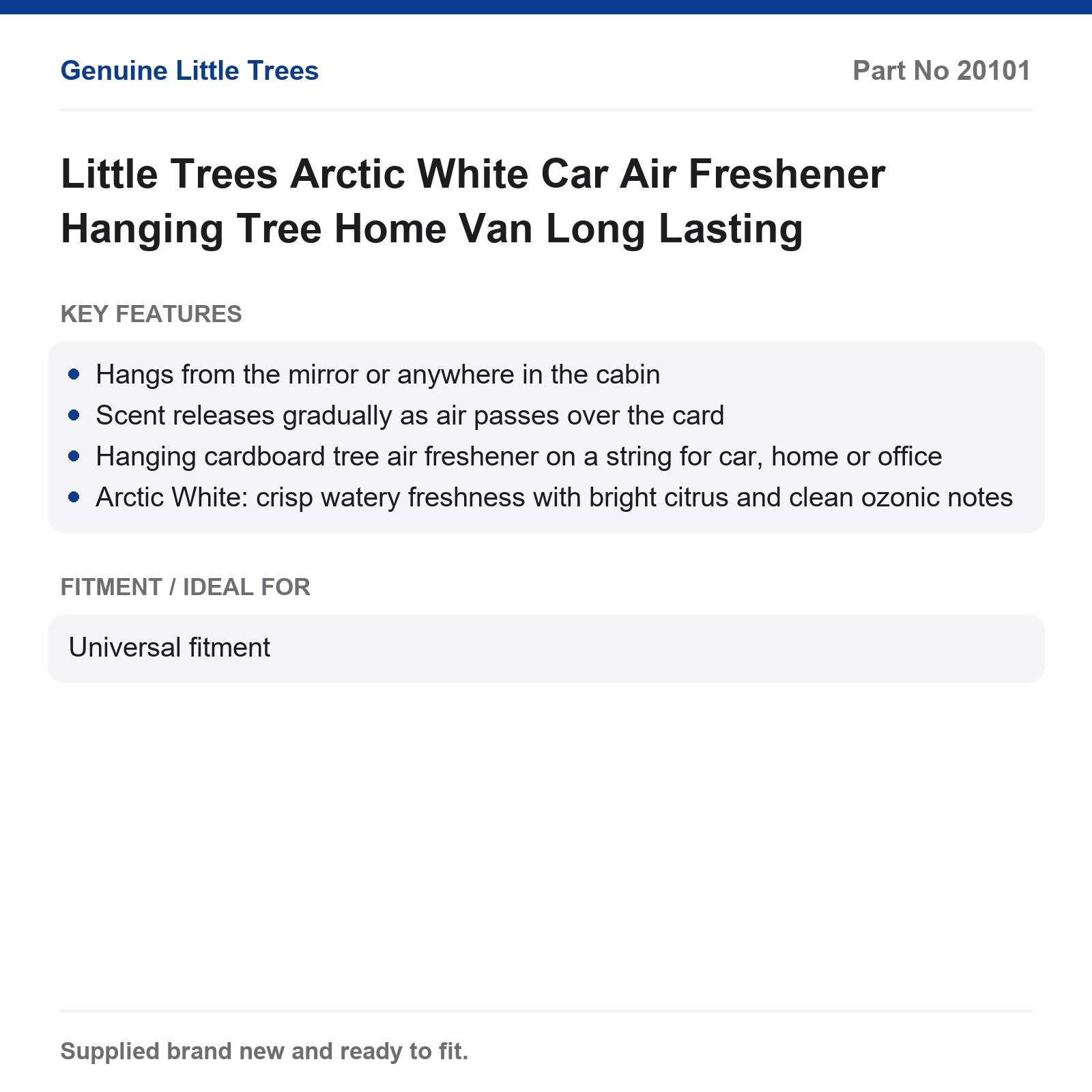 Little Trees Arctic White Car Air Freshener Hanging Tree Home Van Long Lasting