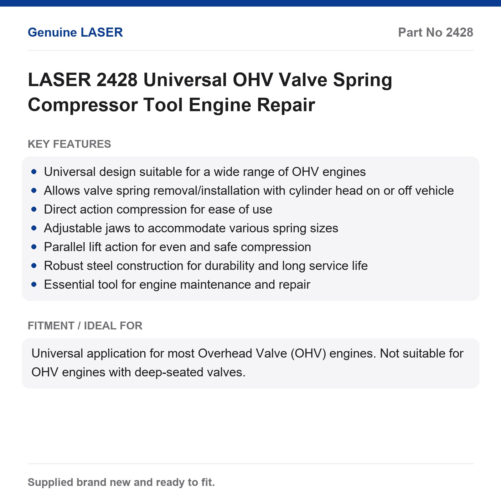 Laser 2428 Valve Spring Compressor Tool Engine Repair