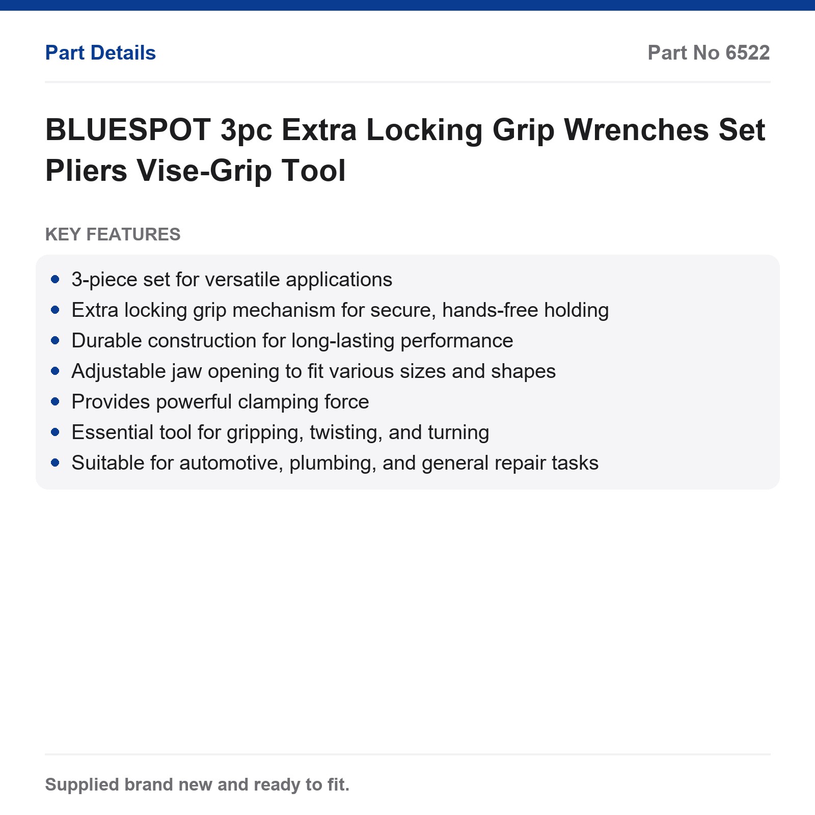 BLUESPOT 3pc Extra Locking Grip Pliers Vise-Grip Set