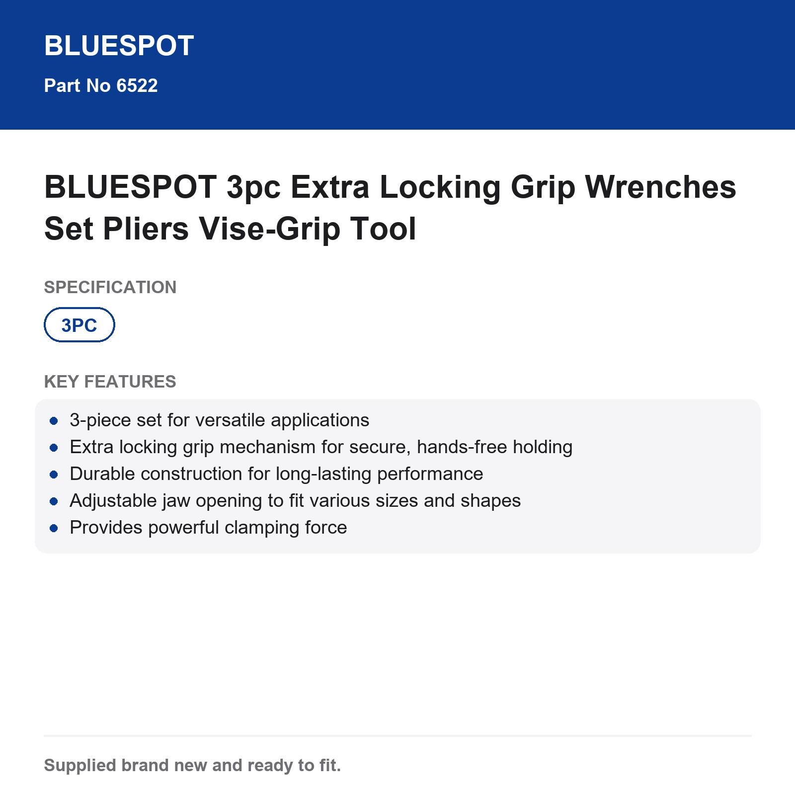 BLUESPOT 3pc Extra Locking Grip Pliers Vise-Grip Set