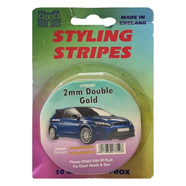 Castle Promotions Gold Double Pinstripe Tape, 2mm x 10m (CPS03G)