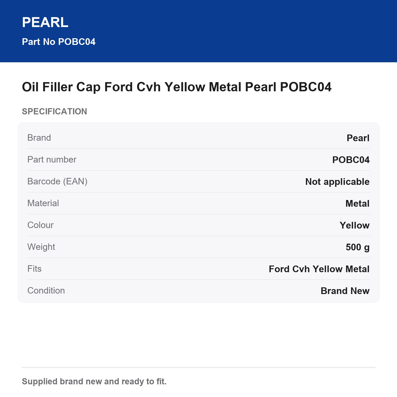 Oil Filler Cap Ford Cvh Yellow Metal Pearl POBC04