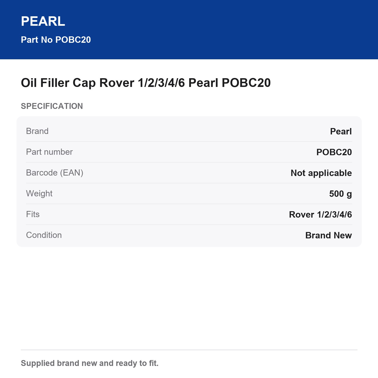 Oil Filler Cap Rover 1/2/3/4/6 Pearl POBC20