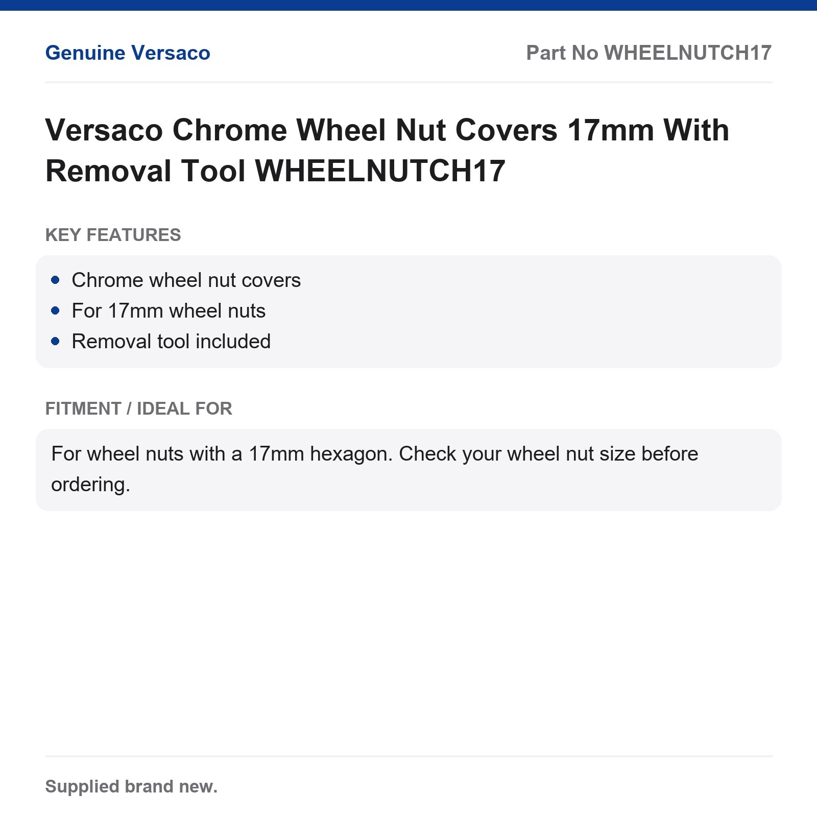 Versaco Chrome Wheel Nut Covers 17mm With Removal Tool WHEELNUTCH17