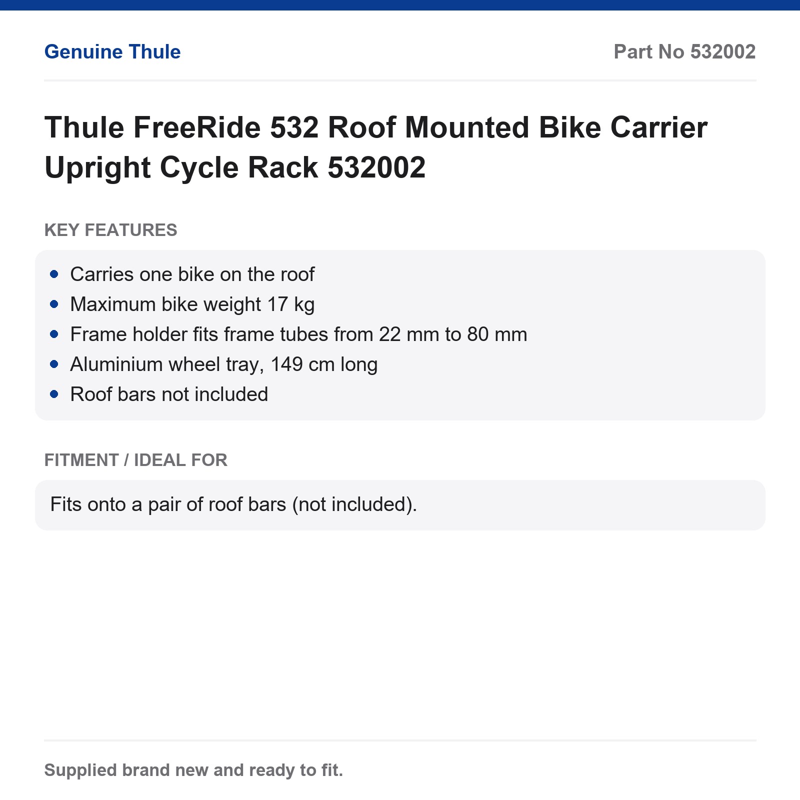 Thule FreeRide 532 Roof Mounted Bike Carrier Upright Cycle Rack 532002
