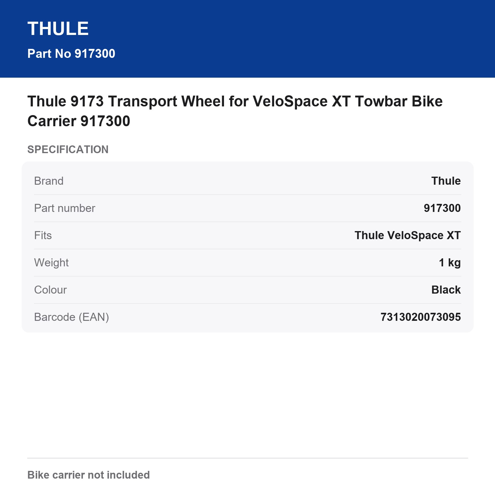 Thule 9173 Transport Wheel for VeloSpace XT Towbar Bike Carrier 917300